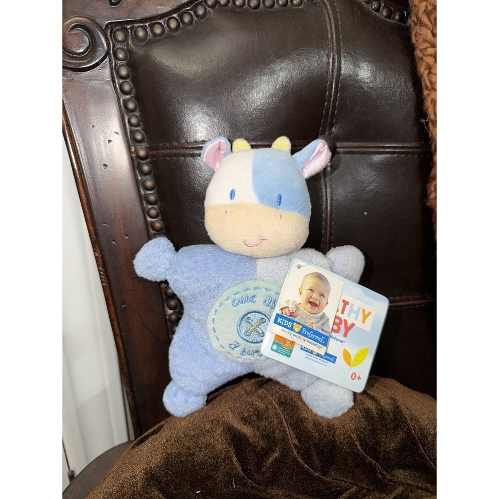 Kids Preferred Blue Cow Rattle 8" Plush Baby Toy Asthma & Allergy Friendly NWT